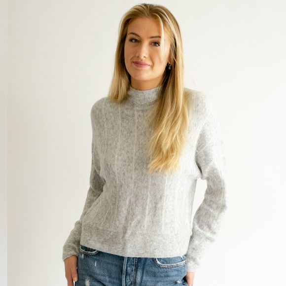 Amuse Society Gray Aline Knit Sweater in Light Grey with White Stripes Size M - Picture 8 of 10